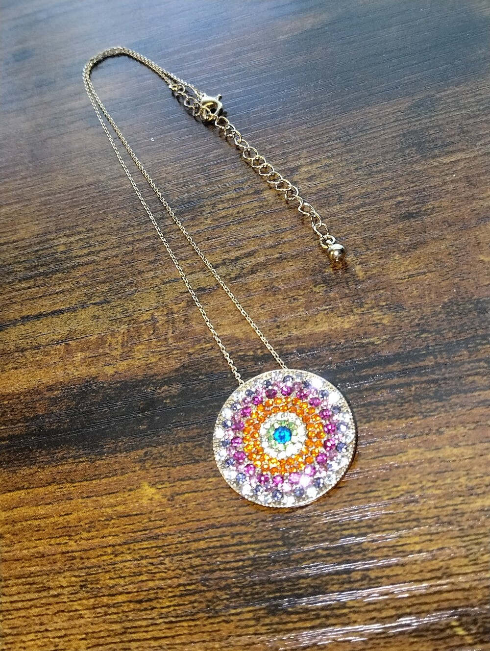 Multicolor Crystal Circle Pendant Necklace - Women Jewelry